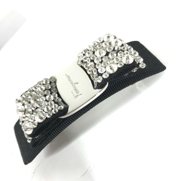 Auth Salvatore Ferragamo logo rose ribbon rhinestone Hair accessories Barrette main image 6